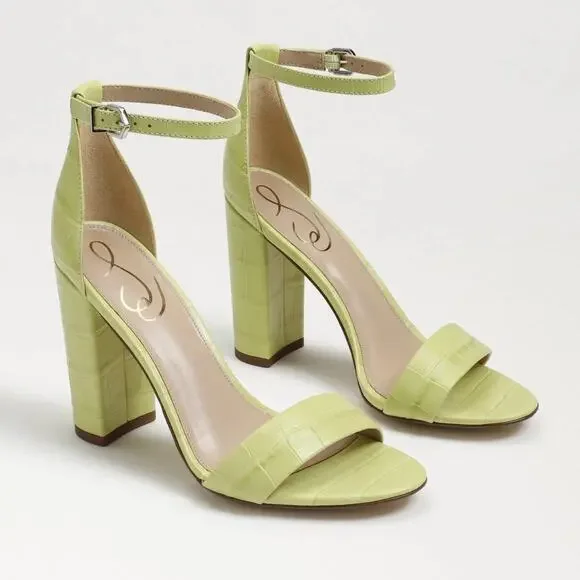 NIB Sam Edelman 8.5M Yaro Leather Ankle Strap Block Heel Sandals Kiwi - Picture 3 of 13